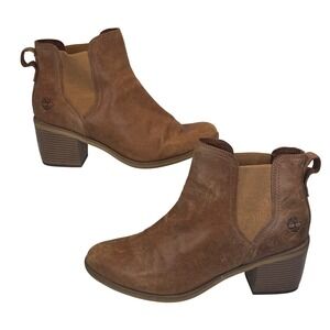 Timberland Leather Chelsea Boots Women's 11 Brown Block Heel ReBOTL Defender‎
